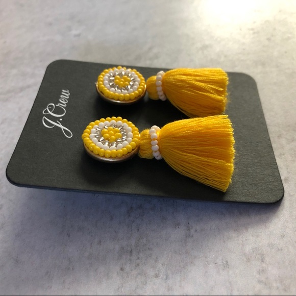 J. Crew Beaded Tassel Stud Earrings Rich Saffron - Picture 3 of 7